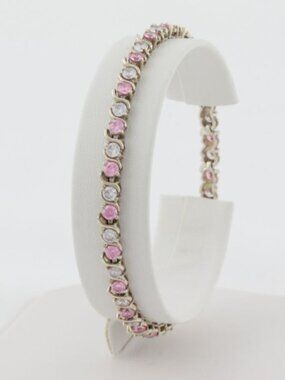 Sterling Silver 3.5 Carat Pink & White CZ Tennis Bracelet 7 3/4" inch